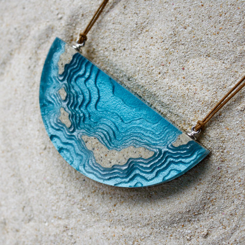 Archipelago aqua resin and beach sand statement necklace