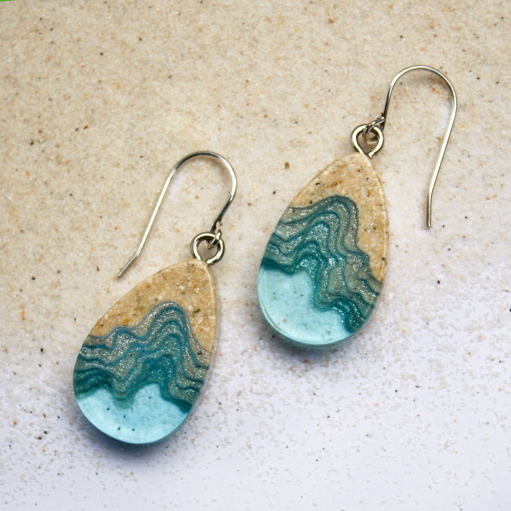 Seashore beach sand and resin dangle earrings