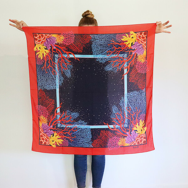 Red blue and yellow coral scarf